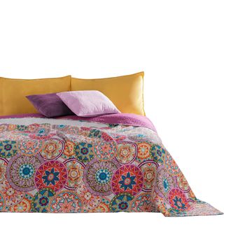 Decoking Decoking Copriletto Reversibile Trapuntato Mandala Motivo Indiano Orientale Porpora Fucsia Bianco Arancione Rosso Verde Bibi, 170x210 Cm