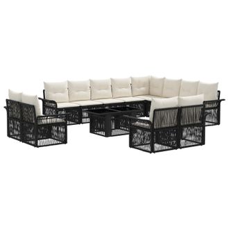 vidaXL Conjunto De Sof&aacute;s De Jard&iacute;n 13 Uds. Negro Y Blanco Crema Vidaxl