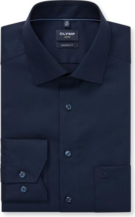 Olymp Luxor Mens Long-Sleeved Shirt, Faux Plain, 465 Modern Fit, 20.13 New Kent, Midnight Blue 14, 15.5