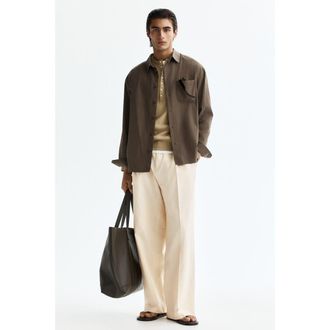 H&M Loose-fit linen-blend pants in Cream at Nordstrom, Size Xx-Large