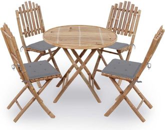 vidaXL Set De Comedor Exterior Plegable 5 Piezas Con Cojines Bamb&uacute; Vidaxl