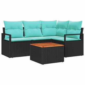 vidaXL Conjunto De Sof&aacute;s De Jard&iacute;n 5 Pcs Negro Rat&aacute;n Sint&eacute;tico Vidaxl