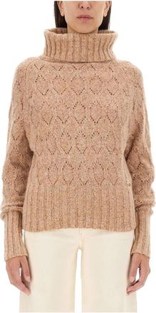 Kiton Gebreide coltrui met textuur - Dames - Coltruien - Bruin - L - Katoen - Truien & Vesten