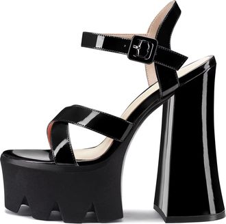 Castamere Women Chunky Block High Heel Platform 14 CM Heels Peep Open Toe Ankle Strap Sandals Wedding Party Black 7 UK