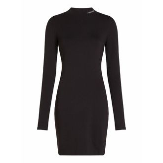 Calvin Klein Kort, aansluitende jurk met lange mouwen en opstaande kraag