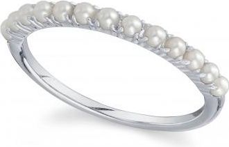 Allurez Cultured Pearl Stackable Ring Band 14K White Gold (2mm)