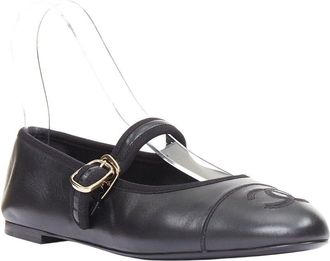 Chanel Womens Lambskin Stitched Cc Cap Toe Flat (Authentic Pre-Loved)