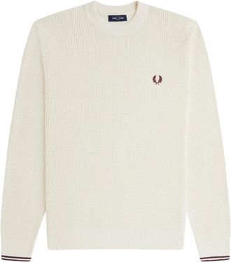 Fred Perry Geborduurde katoenen trui met ronde hals - Heren - Ronde hals truien - Beige - XL - Katoen - Truien & Vesten