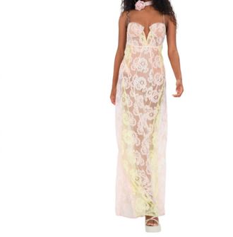 For Love & Lemons Blossom Sunset Maxi Dress In Blush Pink, Yellow, White