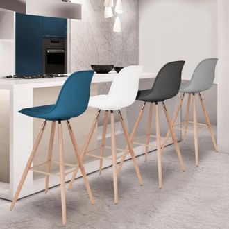 IDMarket Idmarket - Lote De 4 Taburetes De Bar Sara Color Mixto Gris Oscuro, Gris Claro, Blanco Y Azul Pato