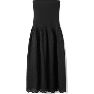 Mango Embroidered Eyelet Strapless Maxi Dress in Black at Nordstrom, Size 10