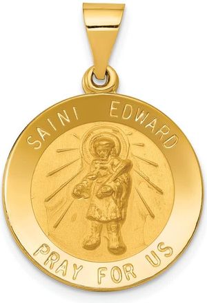 Diamond2Deal 14k Yellow Gold Polished and Satin St Edward Medal Hollow Pendant