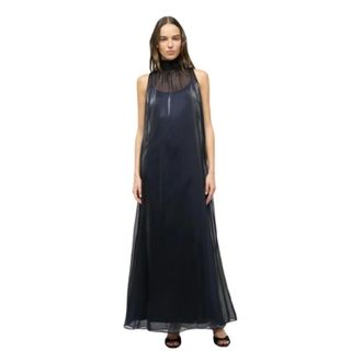 Staud Maxi Dresses, female, Black, M, Sheer Organza Sleeveless High Neck Dress