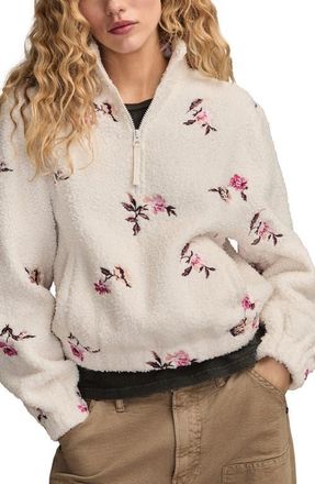Lucky Brand High Pile Half Zip Top in Cream Floral at Nordstrom, Size Xx-Large