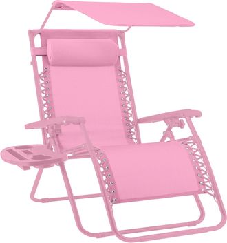 Best Choice Products Folding Zero Gravity Recliner Patio Lounge Chair w/ Canopy Shade, Headrest, Tray