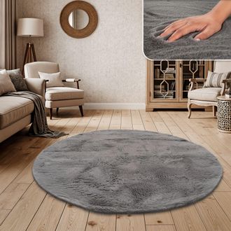 Paco Home Paco Home - Alfombra Pelo Largo Sal&oacute;n Sint&eacute;tica Suave Monocolor Diferentes Colores Y Tama&ntilde;os Antracita, &Oslash; 160 Cm Redon