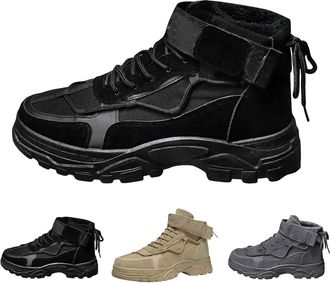 Generic Mens Winter Work Boots Size 6.5 Warm Fleece Lined Casual Shoes Outdoor Lace Up Leather Short Trainers Sneakers Lightweight Comfortable Non-Slip Walkin