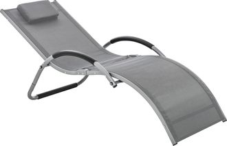 OUTSUNNY Sun Lounge Recliner Lounge Chair Design Ergonomic w/ Pillow Dark Grey | TJ Hughes