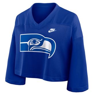 Nike Seattle Seahawks Rewind Fashion Nike Womens Dri-FIT NFL Cropped Jersey in Blue | 03O34DAV78-7ZM