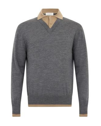 Paolo Pecora Grey Fine-Knit Extrafine Merino Wool Polo Sweater