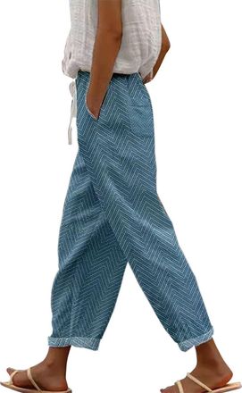 Generic Wide Leg Lounge Pants Women - Ladies Trousers Elasticated Waist Patterned Crushed Casual Relax Fit Full Length Loose Fit Baggy Light Weight Women Plus