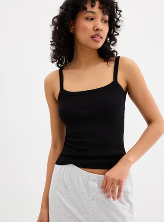 Miiyu Womens Thin straps ribbed scoop-neck Cami Top