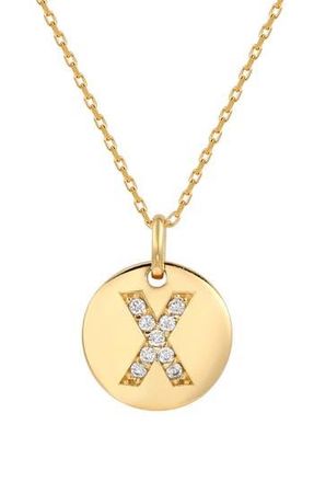 Suzy Levian Yellow Sterling Silver White Cubic Zirconia Initial Disc Pendant Necklace in Yellow-X at Nordstrom Rack
