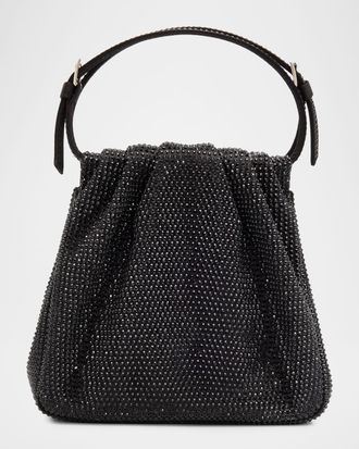 Amina Muaddi Vittoria Pleated Crystal Satin Top-Handle Bag