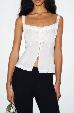 Reformation Eveline Split Front Organic Cotton Blend Camisole in White at Nordstrom, Size 10