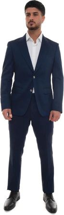 HUGO BOSS Single Breasted Suit - Heren - Business pakken - Blauw - M - Linnen - Kostuums