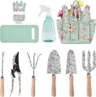 OEM Herramientas De Jardiner&iacute;a - Set De Jardiner&iacute;a Con Estampado Floral Que Incluye Rastrillo Y Organizador - Guantes Incluidos Para Mujeres Aficionadas A