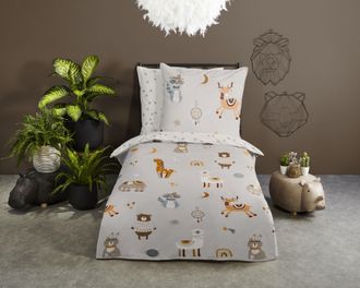 Good Morning Kinderbettwäsche »Woody« 2 Stk. tlg. Baumwolle, 135x200, Reissverschluss, Wende, Kind, Simple, Tier, Grau