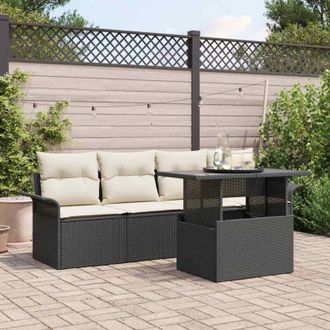 vidaXL Vidaxl - Conjunto De Sof&aacute; De Jard&iacute;n Con Coj&iacute;n 5 Pcs Negro Polirat&aacute;n