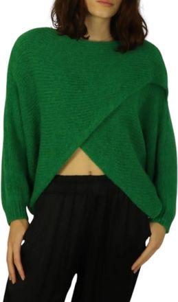 Generic Womens Orla Batwing Crossover Jumper Oversized Knit Pullover Top with Relaxed Fit Boat Neck Batwing Sleeves Layering Sweater One Size UK 8-18 Green