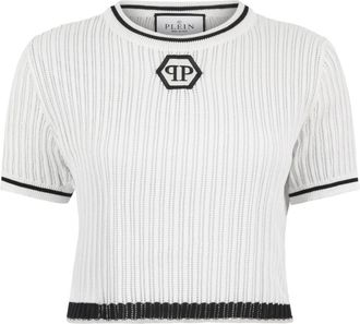 Philipp Plein Pure Fit T-Shirt Hexagon - Dames - Ronde hals truien - Wit - S - Katoen - Truien & Vesten