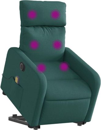 vidaXL Vidaxl - Sill&oacute;n Masaje El&eacute;ctrico Reclinable Elevable Tela Verde Oscuro