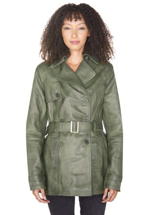 Infinity Leather Womens Nappa Trench Coat-Mosul - Green - Size 16 UK