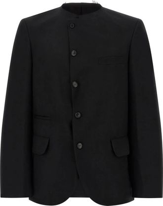 Comme Des Gar&ccedil;ons Colbert zonder kraag met rafelrand van wol - Heren - Jassen - Zwart - Maat: 2XL Wol