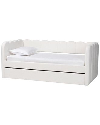 Baxton Studio Palmer Cream Teddy-Bear Fabric Twin Daybed With Rolling Trundle