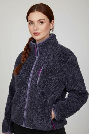 Converse Fleecejacke CONVERSE WOMENS CONVERSE PRINTED SHERPA FULL-ZIP JACKET, Damen, Gr. XXL (44), lila (shadow lila), Fleece, Obermaterial: 100% Polyester, ge