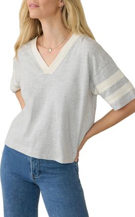 Faherty Womens Faherty Sunwashed Varsity Top Gray 100% Organic Cotton V-Neck GBO775
