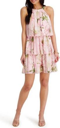 Kensie Floral Halter Neck Chiffon Minidress in Pink Multi at Nordstrom Rack, Size 10