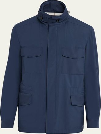 Loro Piana Mens Traveller Storm System Microfiber Field Jacket with Hood