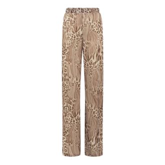 Blugirl Wide Trousers, female, Brown, Size: 2XS Animal Print Chiffon Trousers
