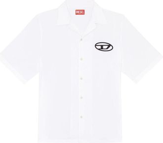 Diesel logo embroidered bowling shirt - men - Organic Cotton - 52 - White