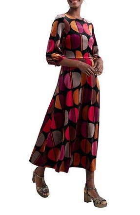 Seasalt Cornwall Oak Cottage Geo Print Velvet Midi Dress in Half Moon Stamp Onyx at Nordstrom, Size 10 Us