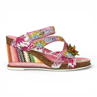 Laura Vita Balade 32 Floral Leather Wedge Espadrille Sandals