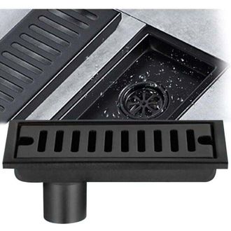 OEM Desag&uuml;e Rectangular De Suelo, Desag&uuml;e De Suelo De Acero Inoxidable Negro De 20x10 Cm, Desag&uuml;e De Suelo De Ducha Con Doble Filtro, Apto Para Desag&uuml;e De