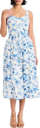 Maggy London Sleeveless Linen Blend Midi Dress in Cream/Blue at Nordstrom, Size 18