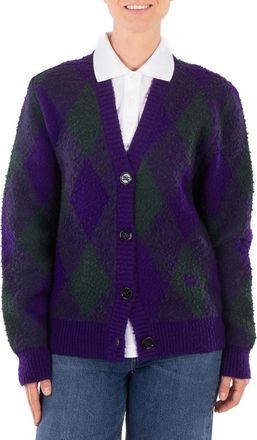 Burberry Argyle-Intarsia-Knit V-Neck Wool Cardigan, Size X-Small